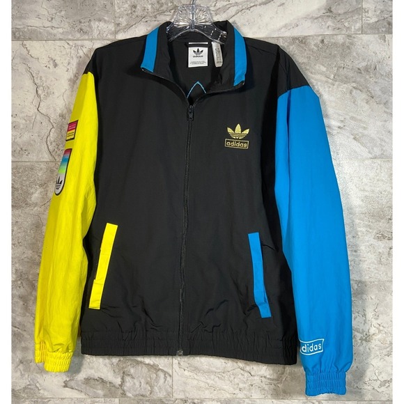 Adidas Originals Shadow Trefoil Jacket Black Yellow Blue Colorblock Logo Men's S - Picture 2 of 15